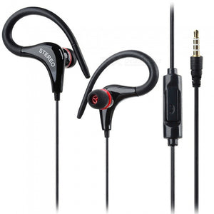 Outdoor Sports 3.5mm Plug Earhook Earphone w/ Mic - Black